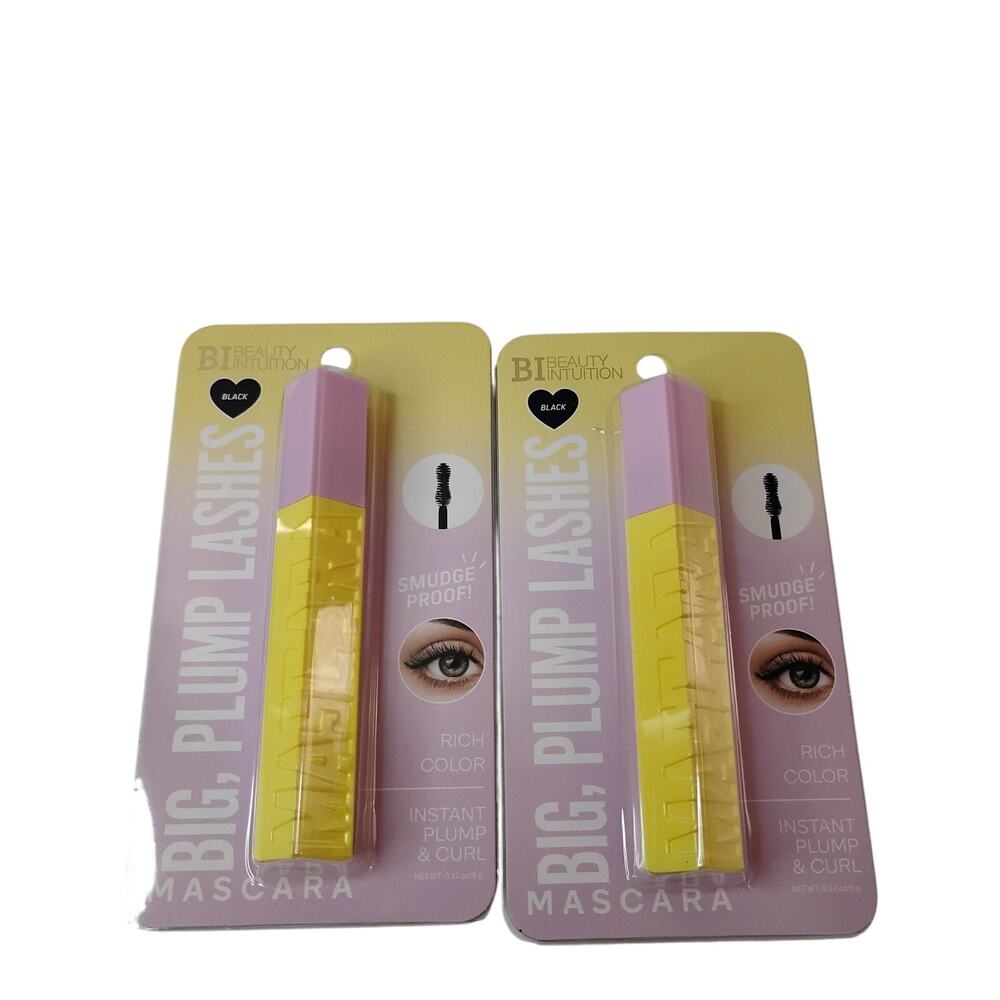 2pk BEAUTY INTUITION RICH BLACK 24H BIG PLUMP CURL FULL LASH NO SMUDGE MASCARA